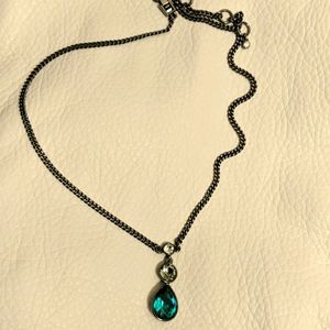 Givenchy Pewter colored necklace w/ teal teardrop